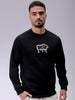 Men's Black Regular Fit Back Printed Overhead-Crewneck Sweatshirt