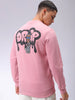 Men's Pink Regular Fit Back Printed Overhead-Crewneck Sweatshirt
