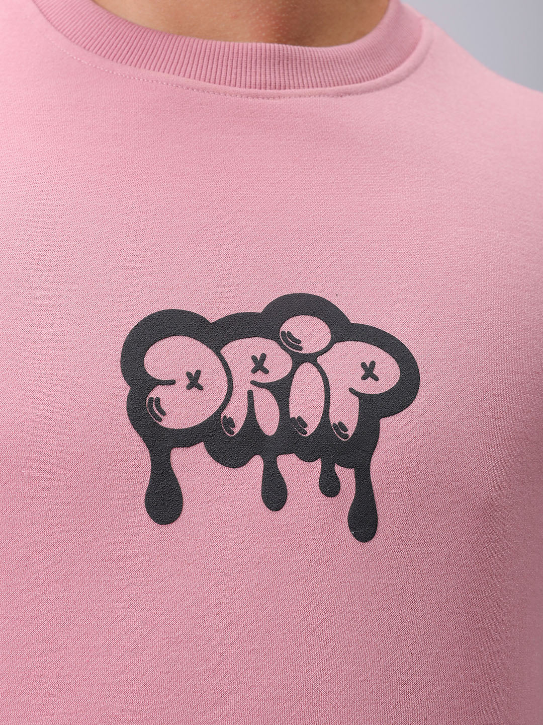 Men's Pink Regular Fit Back Printed Overhead-Crewneck Sweatshirt