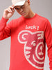 Men's Red Regular Fit Placement Printed Overhead Crewneck Sweatshirt