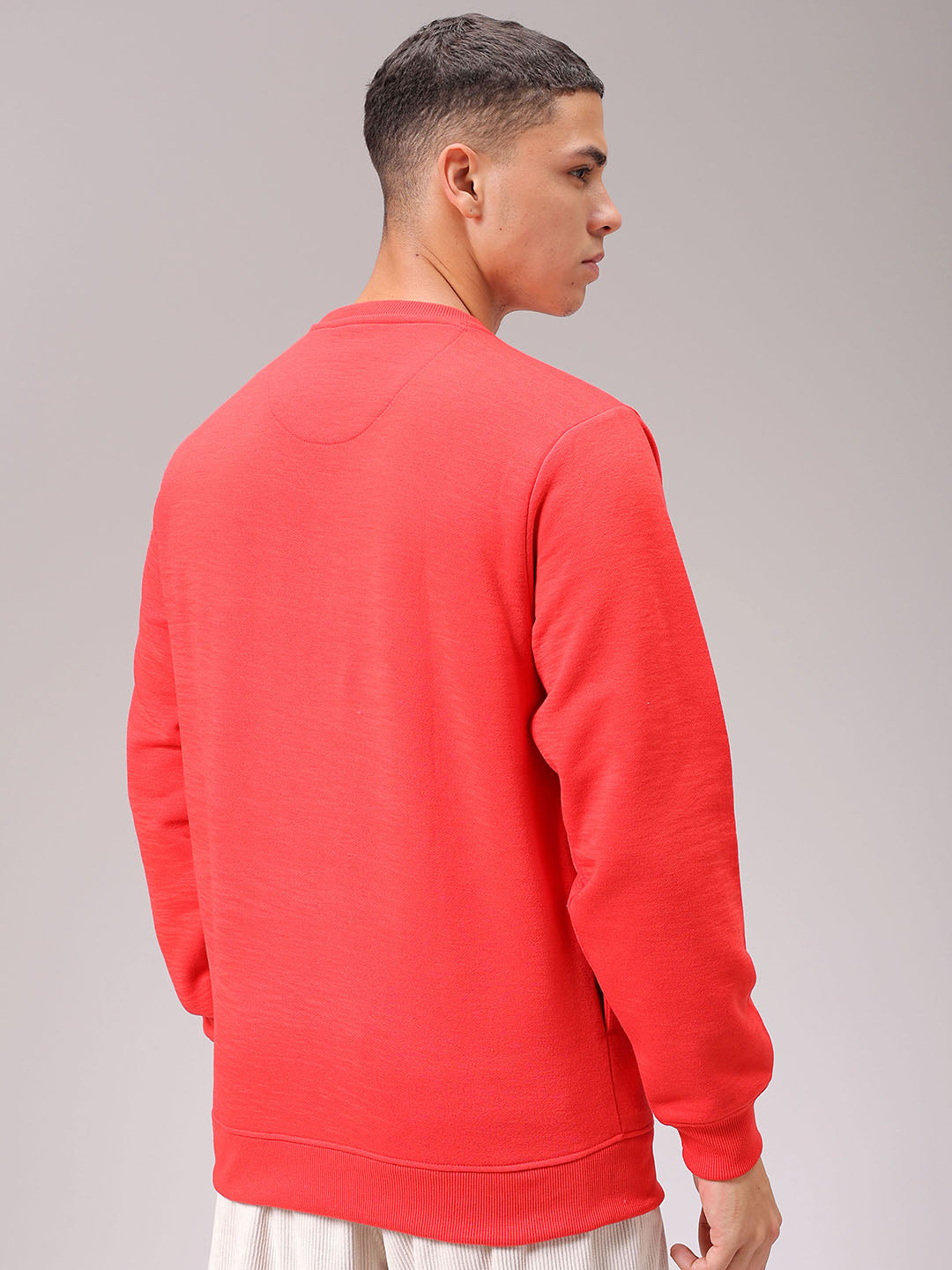 Men's Red Regular Fit Placement Printed Overhead Crewneck Sweatshirt