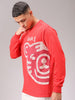 Men's Red Regular Fit Placement Printed Overhead Crewneck Sweatshirt