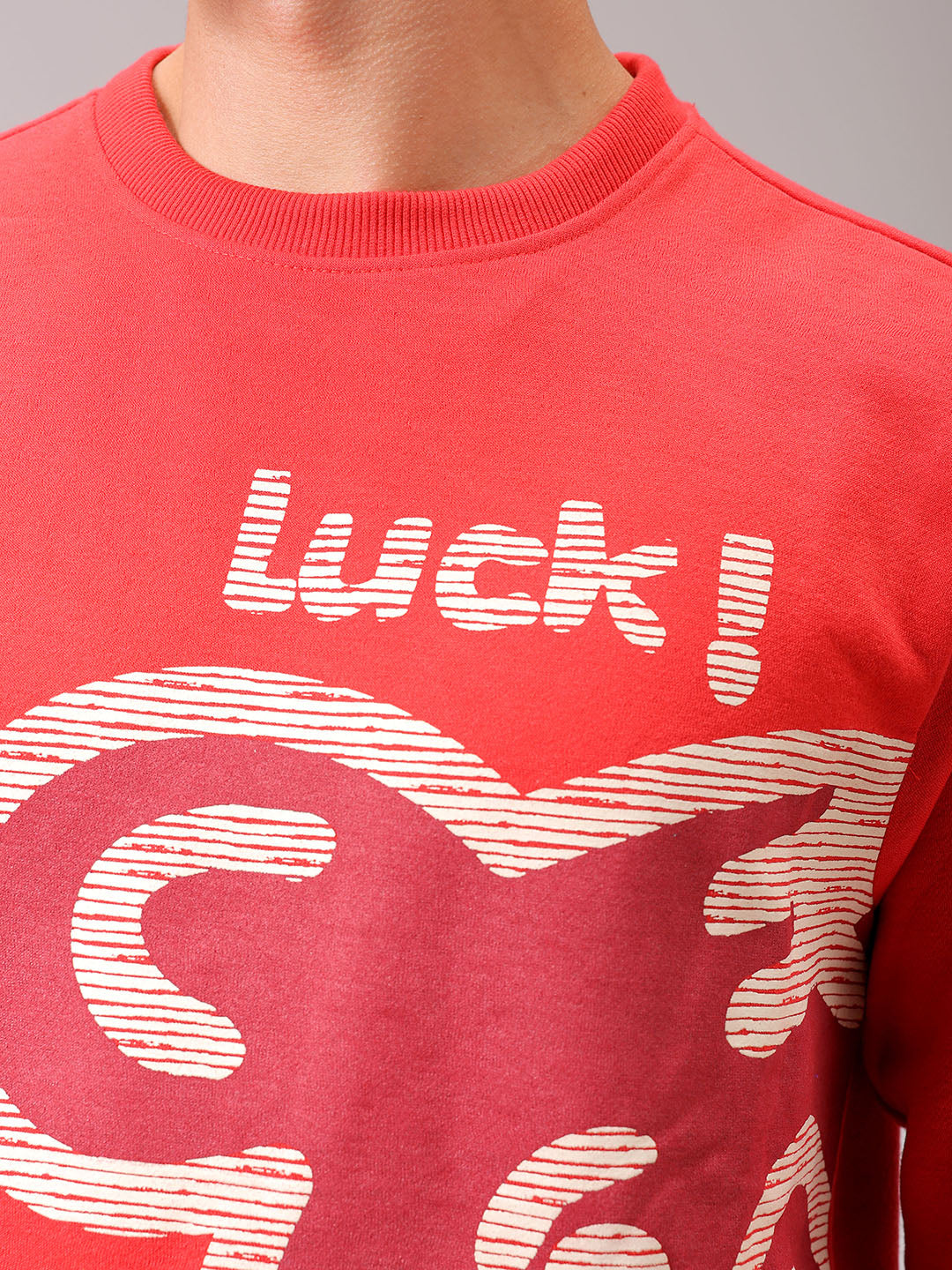 Men's Red Regular Fit Placement Printed Overhead Crewneck Sweatshirt