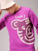 Men's Purple Regular Fit Placement Printed Overhead Crewneck Sweatshirt