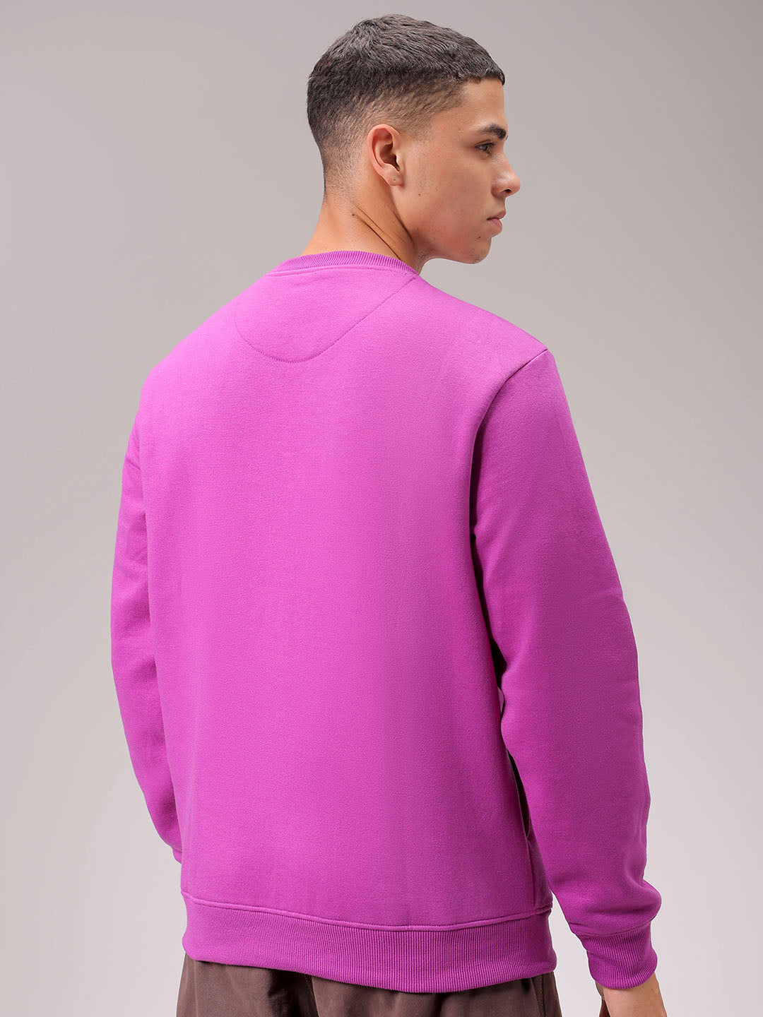 Men's Purple Regular Fit Placement Printed Overhead Crewneck Sweatshirt