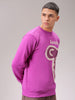Men's Purple Regular Fit Placement Printed Overhead Crewneck Sweatshirt
