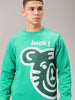 Men's Green Regular Fit Placement Printed Overhead Crewneck Sweatshirt