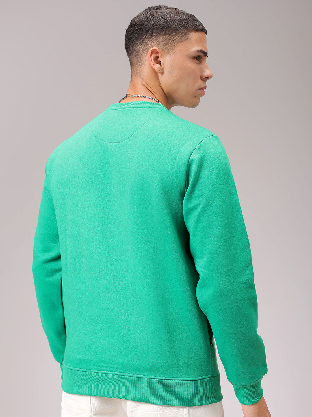 Men's Green Regular Fit Placement Printed Overhead Crewneck Sweatshirt