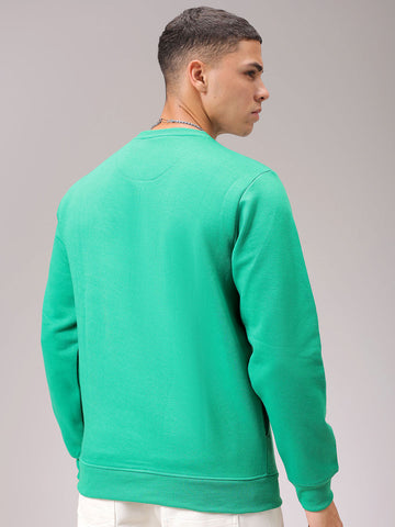 Men's Green Regular Fit Placement Printed Overhead Crewneck Sweatshirt