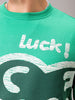 Men's Green Regular Fit Placement Printed Overhead Crewneck Sweatshirt