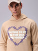 Men's Tan Regular Fit Placement Printed Overhead-Hooded Sweatshirt
