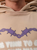 Men's Tan Regular Fit Placement Printed Overhead-Hooded Sweatshirt