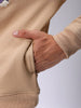 Men's Tan Regular Fit Placement Printed Overhead-Hooded Sweatshirt