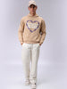 Men's Tan Regular Fit Placement Printed Overhead-Hooded Sweatshirt