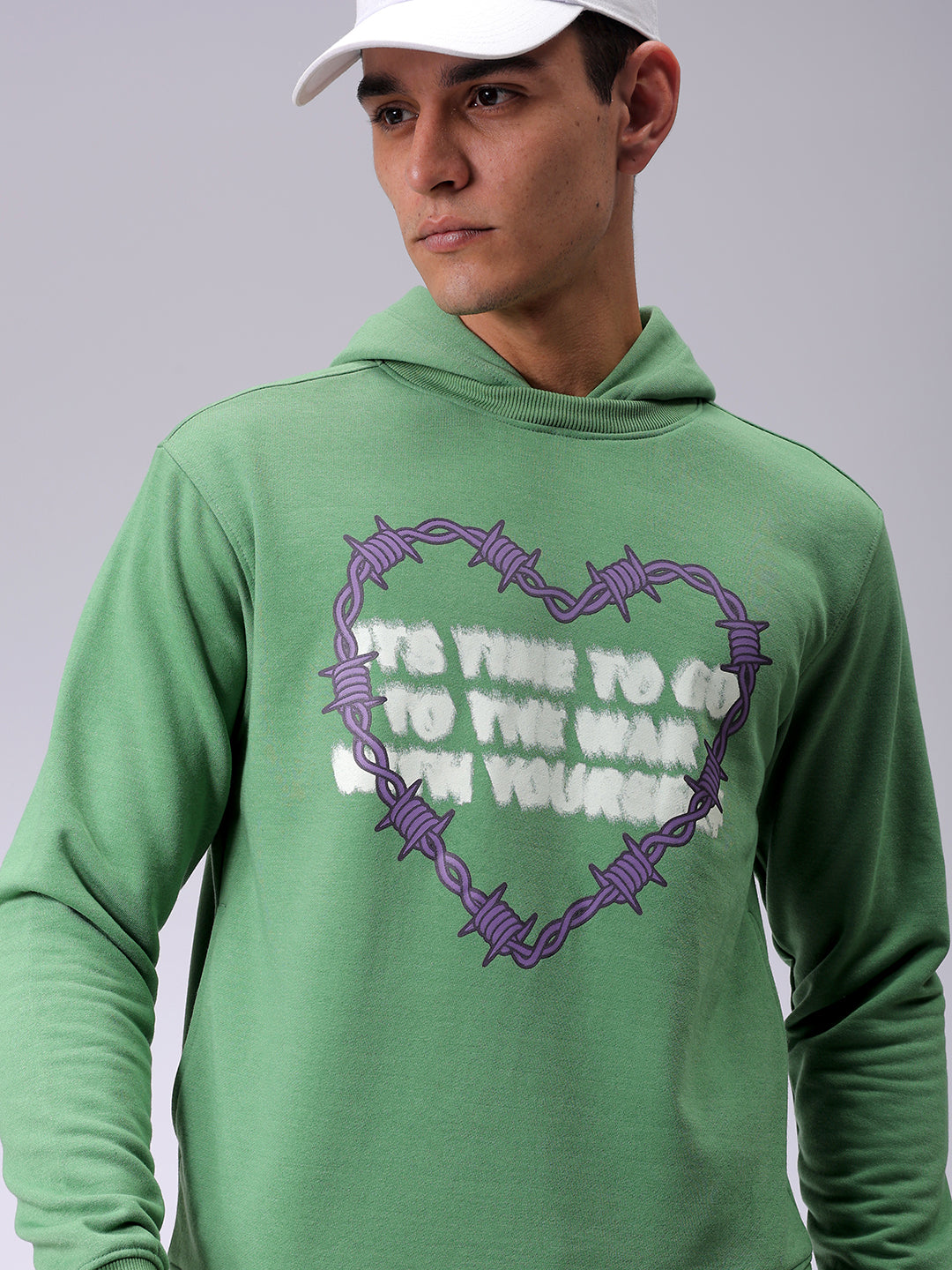 Men's Grey Regular Fit Placement Printed Overhead-Hooded Sweatshirt