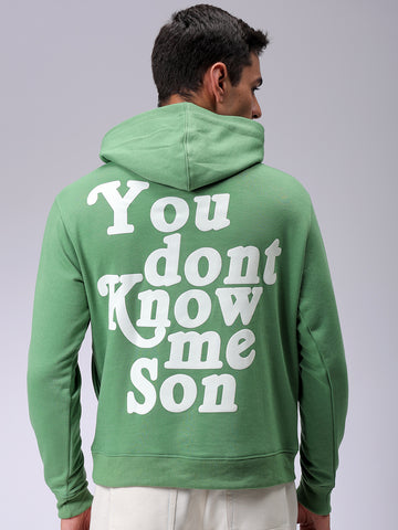 Men's Grey Regular Fit Placement Printed Overhead-Hooded Sweatshirt
