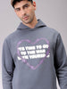 Men's Grey Regular Fit Placement Printed Overhead-Hooded Sweatshirt