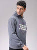 Men's Grey Regular Fit Placement Printed Overhead-Hooded Sweatshirt