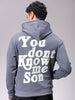 Men's Grey Regular Fit Placement Printed Overhead-Hooded Sweatshirt