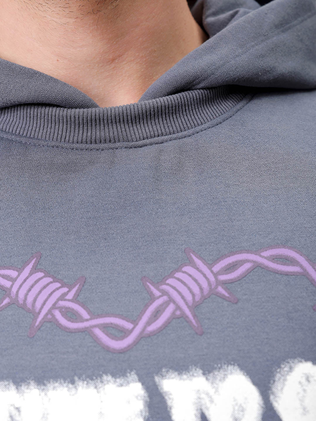 Men's Grey Regular Fit Placement Printed Overhead-Hooded Sweatshirt