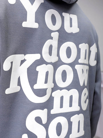 Men's Grey Regular Fit Placement Printed Overhead-Hooded Sweatshirt