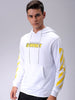 Men's White Regular Fit Placement Printed Overhead-Hooded Sweatshirt