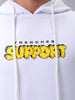 Men's White Regular Fit Placement Printed Overhead-Hooded Sweatshirt
