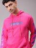 Men's Pink Regular Fit Placement Printed Overhead-Hooded Sweatshirt