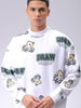 Men's White Relaxed Fit Abstract Printed Overhead-Crewneck Sweatshirt