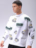 Men's White Relaxed Fit Abstract Printed Overhead-Crewneck Sweatshirt