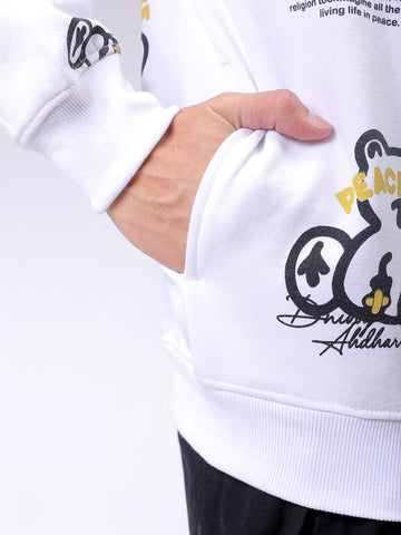 Men's White Relaxed Fit Abstract Printed Overhead-Crewneck Sweatshirt