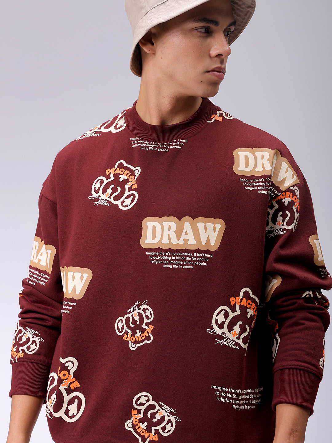 Men's Brown Relaxed Fit Abstract Printed Overhead-Crewneck Sweatshirt