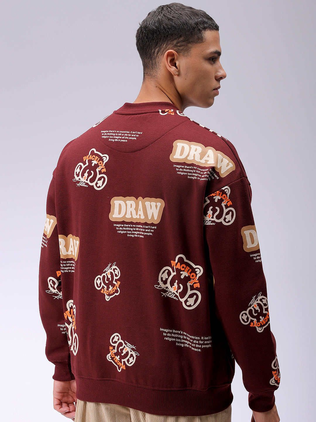 Men's Brown Relaxed Fit Abstract Printed Overhead-Crewneck Sweatshirt