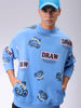 Men's Blue Relaxed Fit Abstract Printed Overhead-Crewneck Sweatshirt