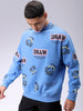 Men's Blue Relaxed Fit Abstract Printed Overhead-Crewneck Sweatshirt