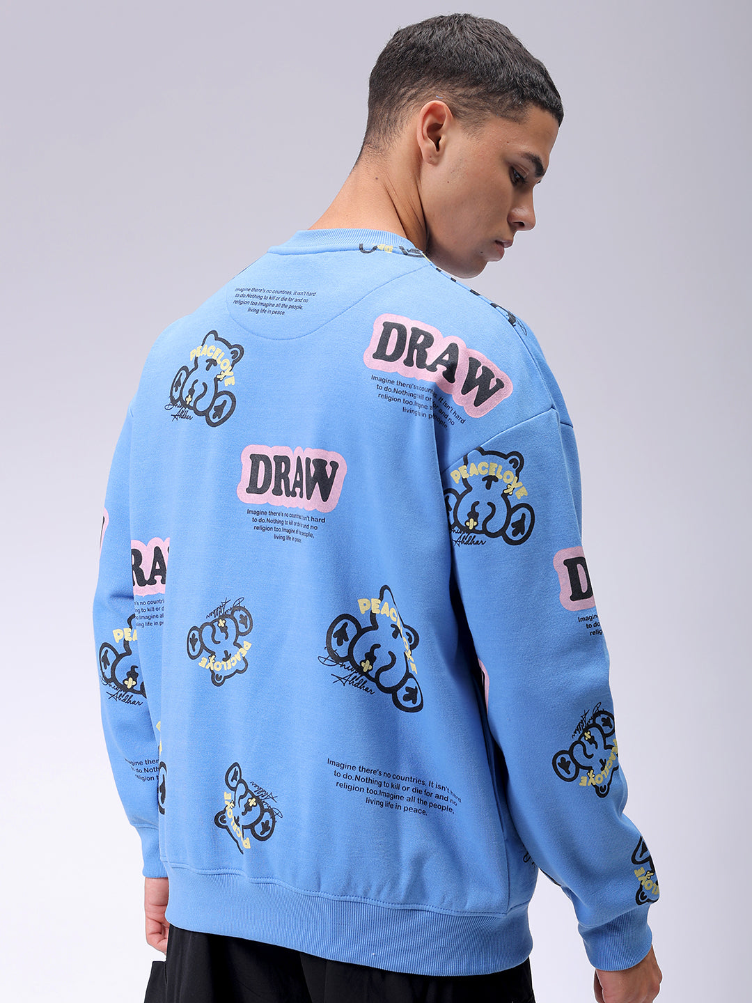 Men's Blue Relaxed Fit Abstract Printed Overhead-Crewneck Sweatshirt