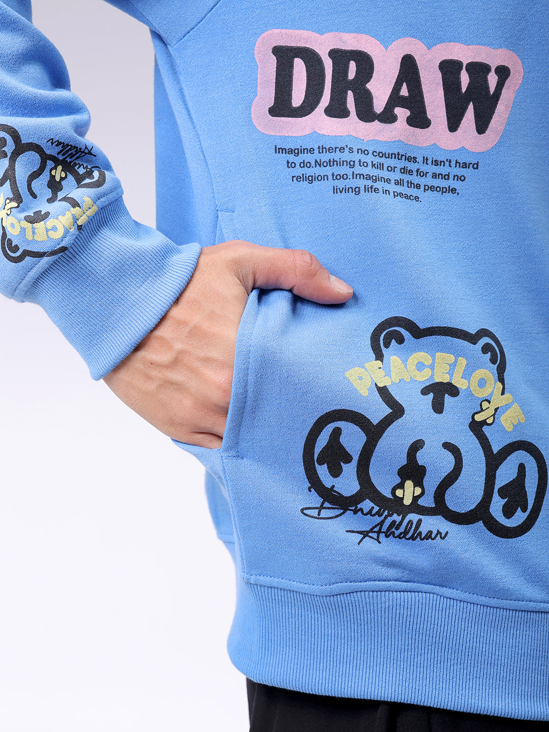 Men's Blue Relaxed Fit Abstract Printed Overhead-Crewneck Sweatshirt