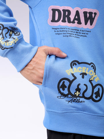 Men's Blue Relaxed Fit Abstract Printed Overhead-Crewneck Sweatshirt