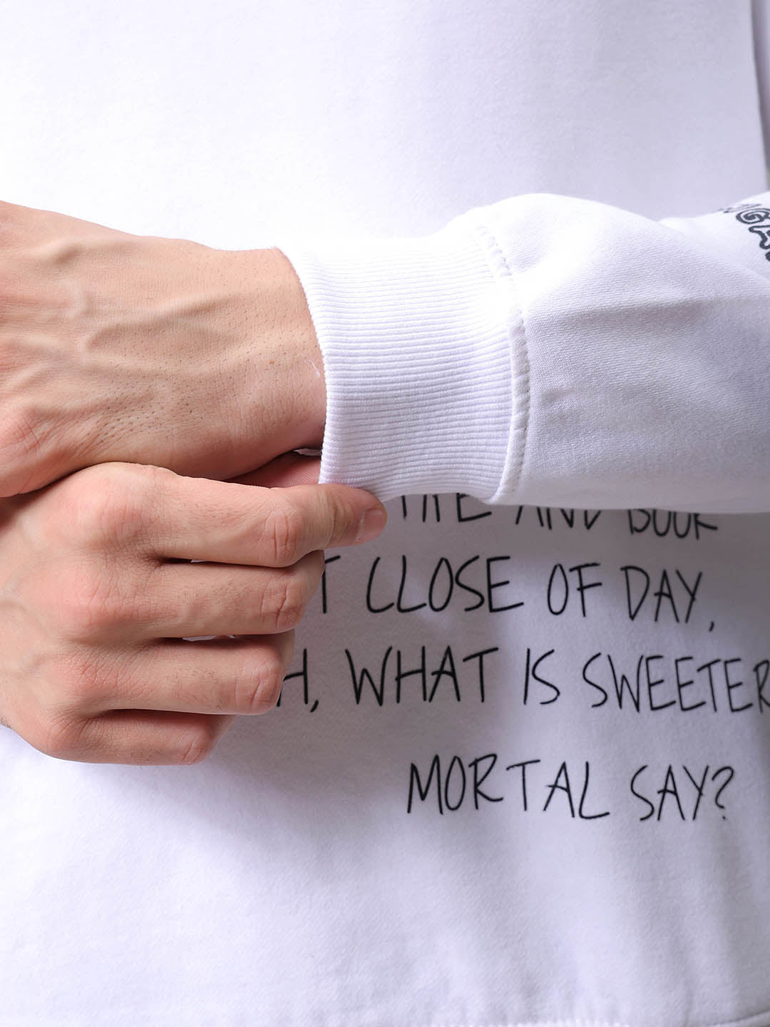 Men's White Regular Fit Placement Printed Overhead-Crewneck Sweatshirt