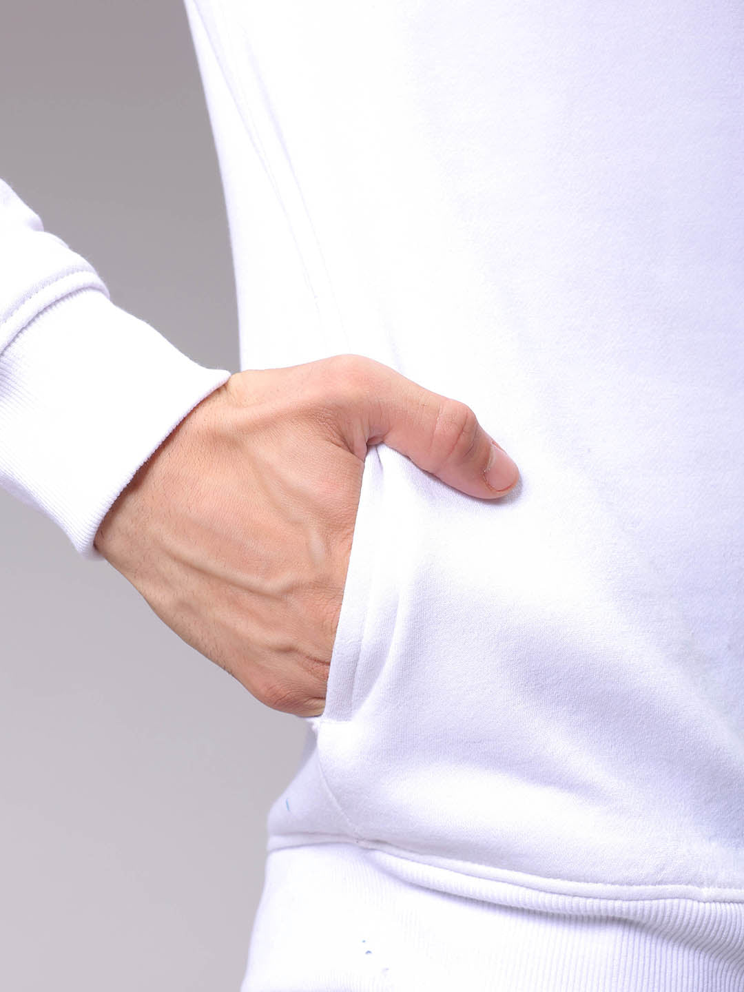 Men's White Regular Fit Placement Printed Overhead-Crewneck Sweatshirt