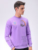 Men's Purple Regular Fit Placement Printed Overhead-Crewneck Sweatshirt