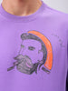 Men's Purple Regular Fit Placement Printed Overhead-Crewneck Sweatshirt