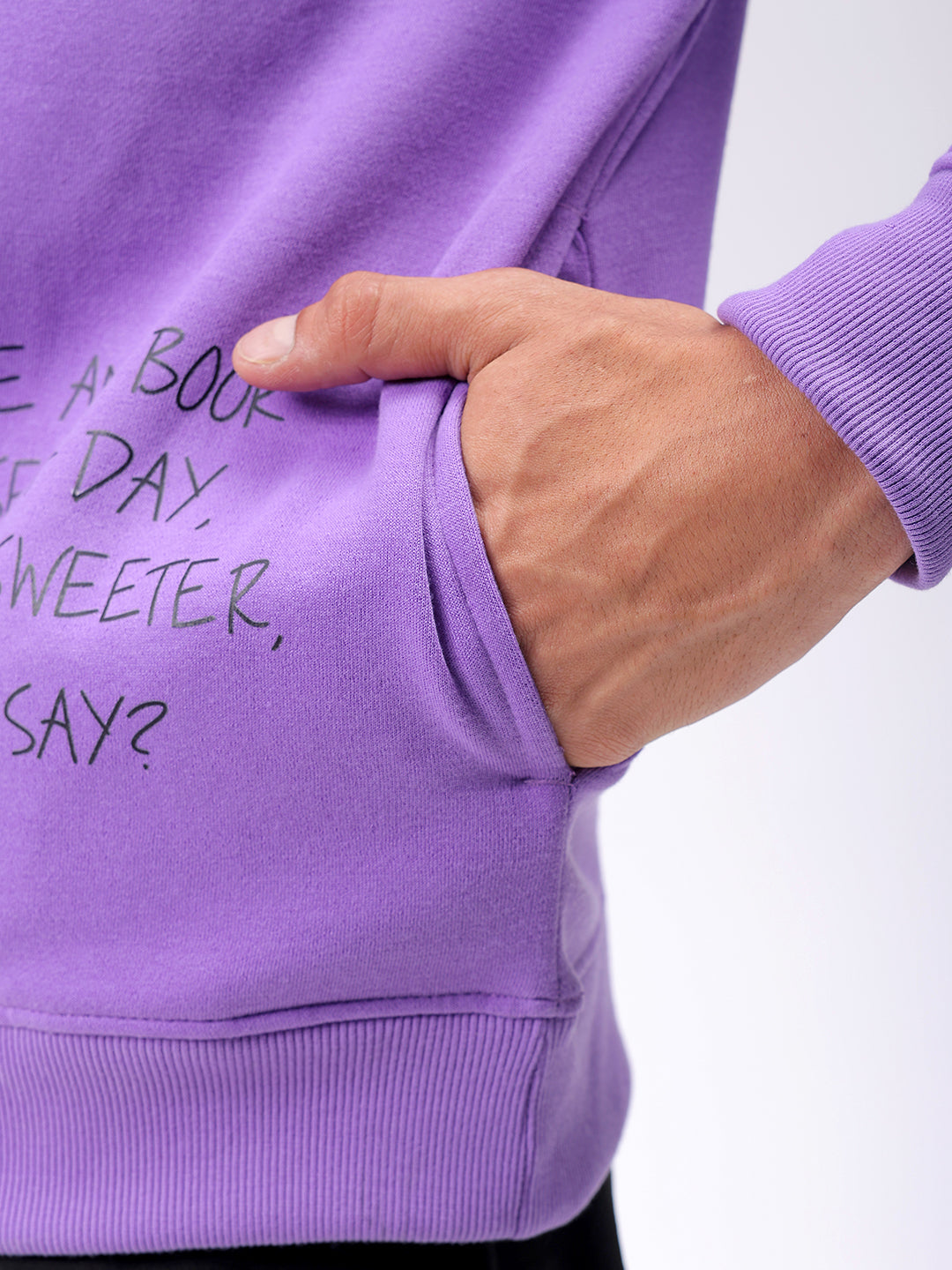 Men's Purple Regular Fit Placement Printed Overhead-Crewneck Sweatshirt