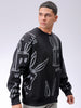 Men's Black Oversized Abstract Printed Overhead-Crewneck Sweatshirt