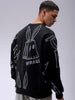 Men's Black Oversized Abstract Printed Overhead-Crewneck Sweatshirt