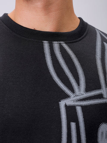 Men's Black Oversized Abstract Printed Overhead-Crewneck Sweatshirt