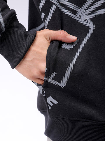Men's Black Oversized Abstract Printed Overhead-Crewneck Sweatshirt