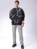 Men's Black Oversized Abstract Printed Overhead-Crewneck Sweatshirt