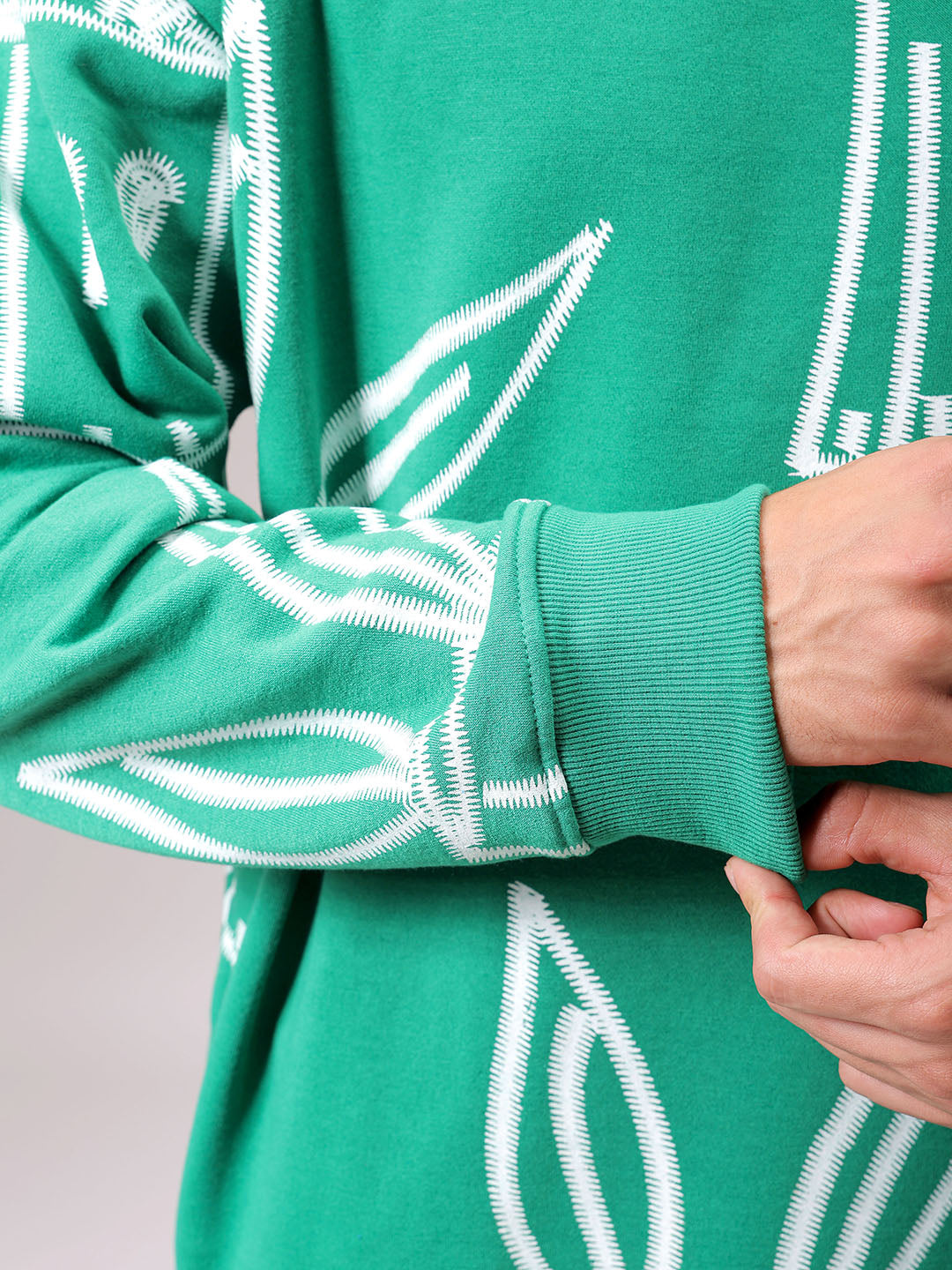 Men's Green Oversized Abstract Printed Overhead Crewneck Sweatshirt