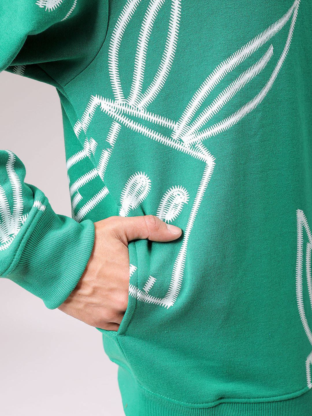 Men's Green Oversized Abstract Printed Overhead Crewneck Sweatshirt